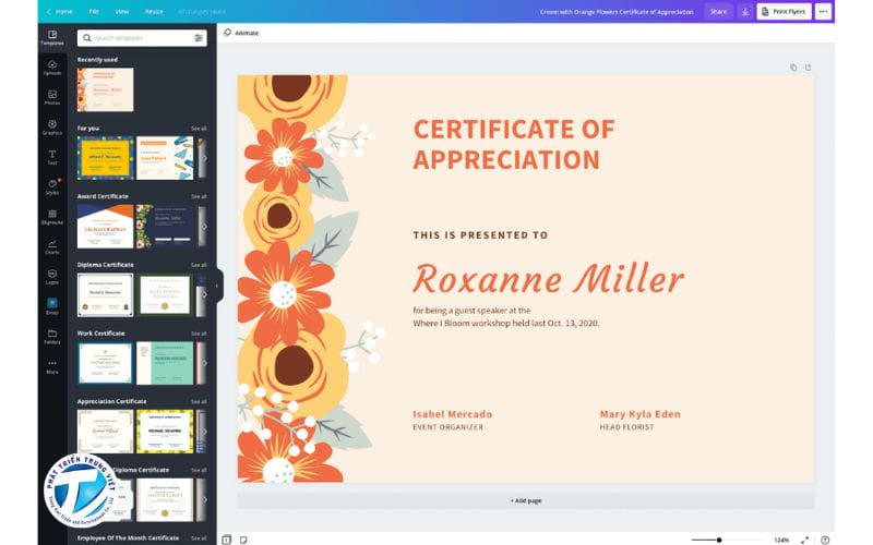 Thiết kế giấy khen online bằng Canva